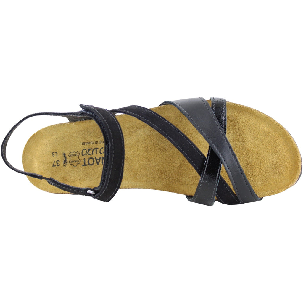 Naot Sophia Women's Sandals Black Velvet/JetBlack/Black Crinkle Pat Leather
