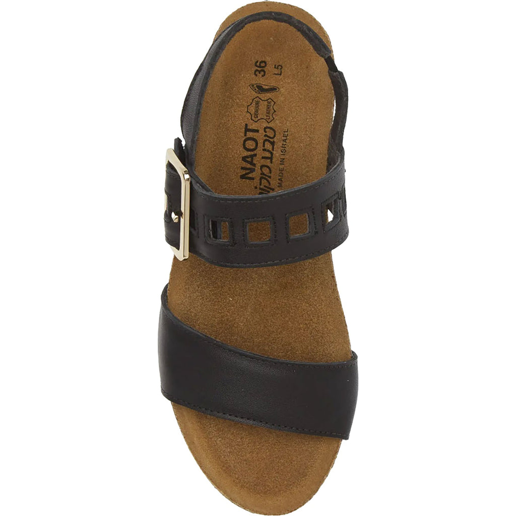 Naot Dynasty Women's Wedge Sandals Jet Black Leather