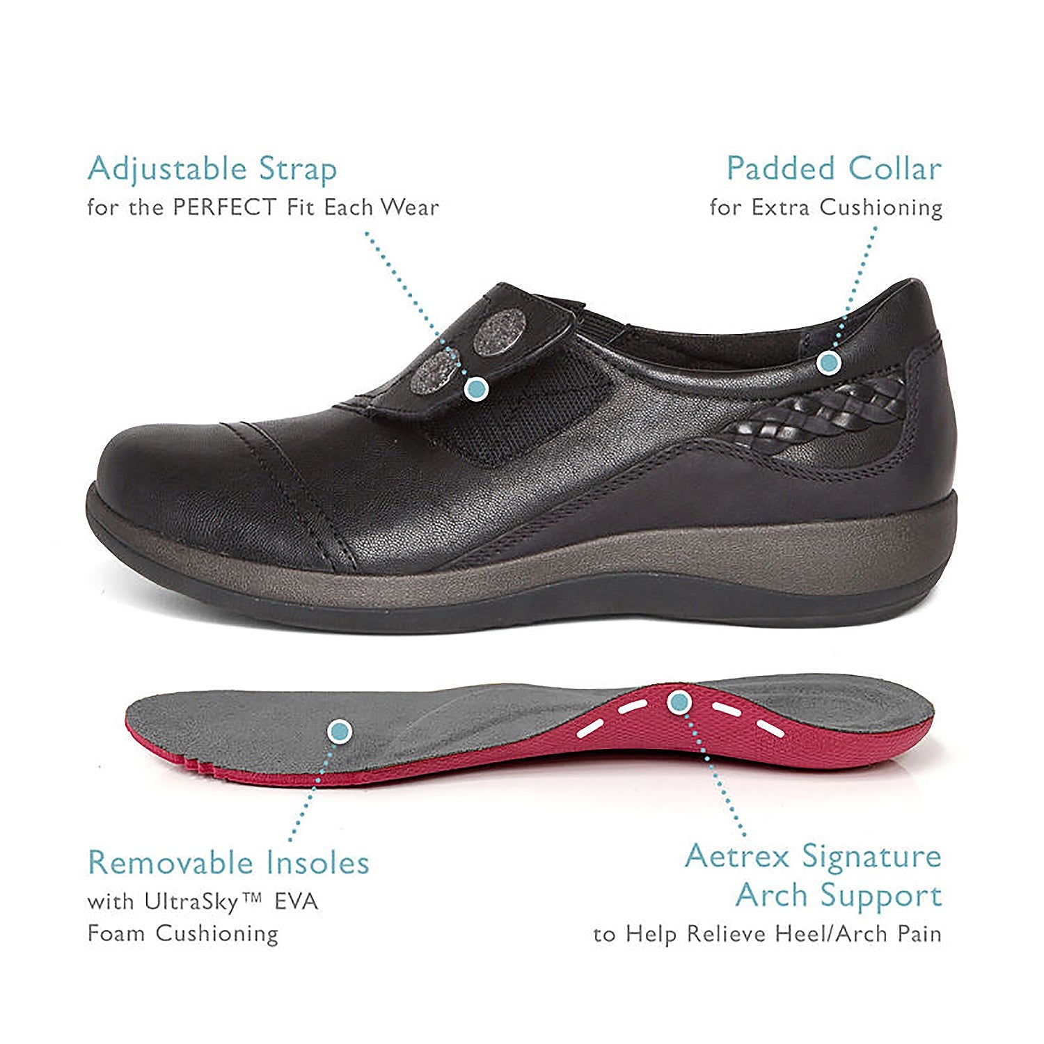 Aetrex Karina Women's Slip On Shoes Black Leather