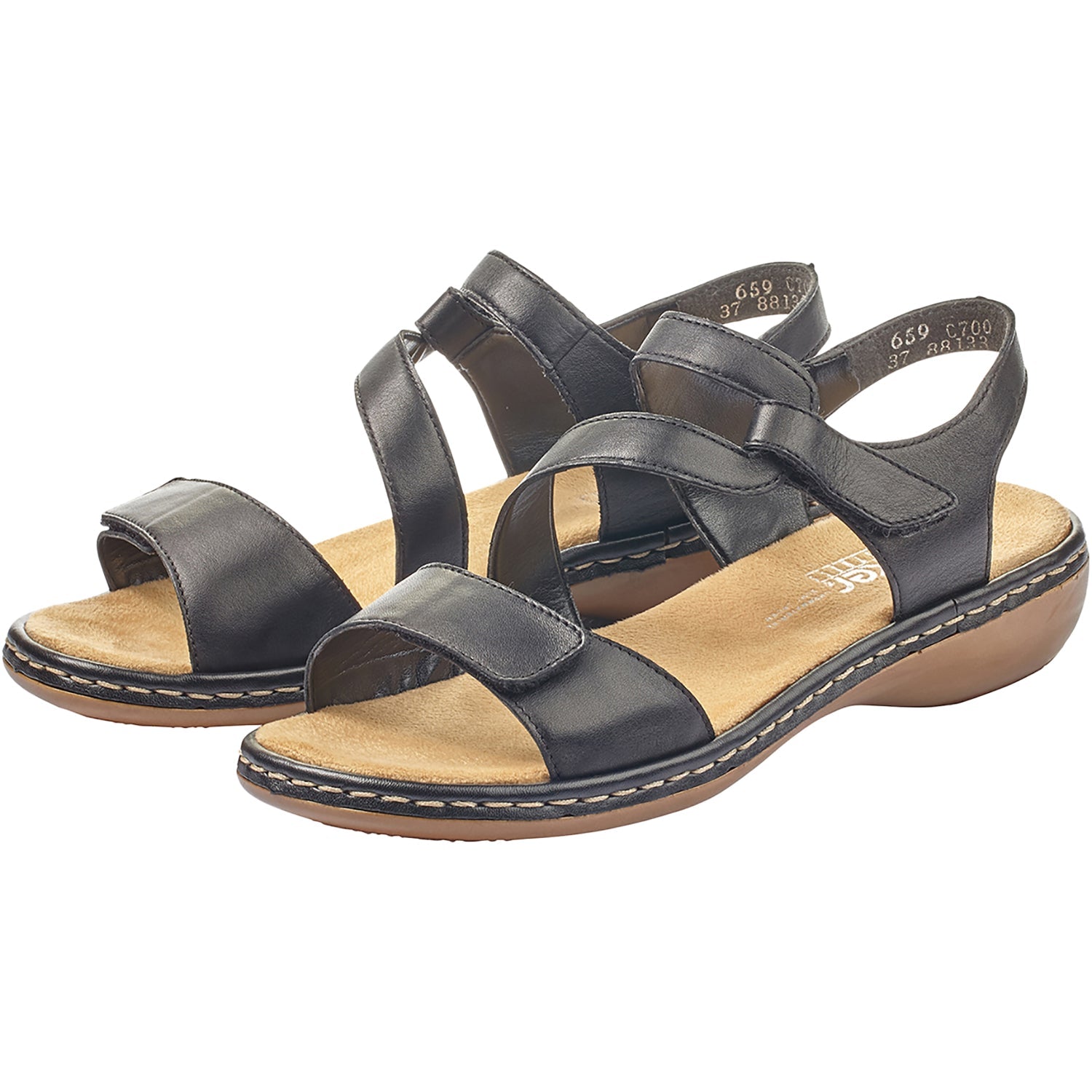Rieker 659C7-00 Regina Women's Sandals Black Leather