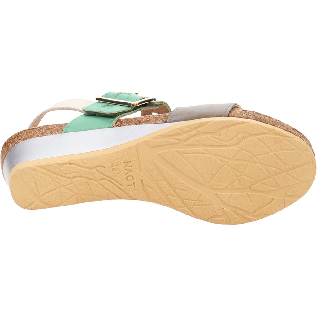 Naot Dynasty Women's Wedge Heel Sandals Foggy Grey/Soft Jade/Soft Ivory Leather
