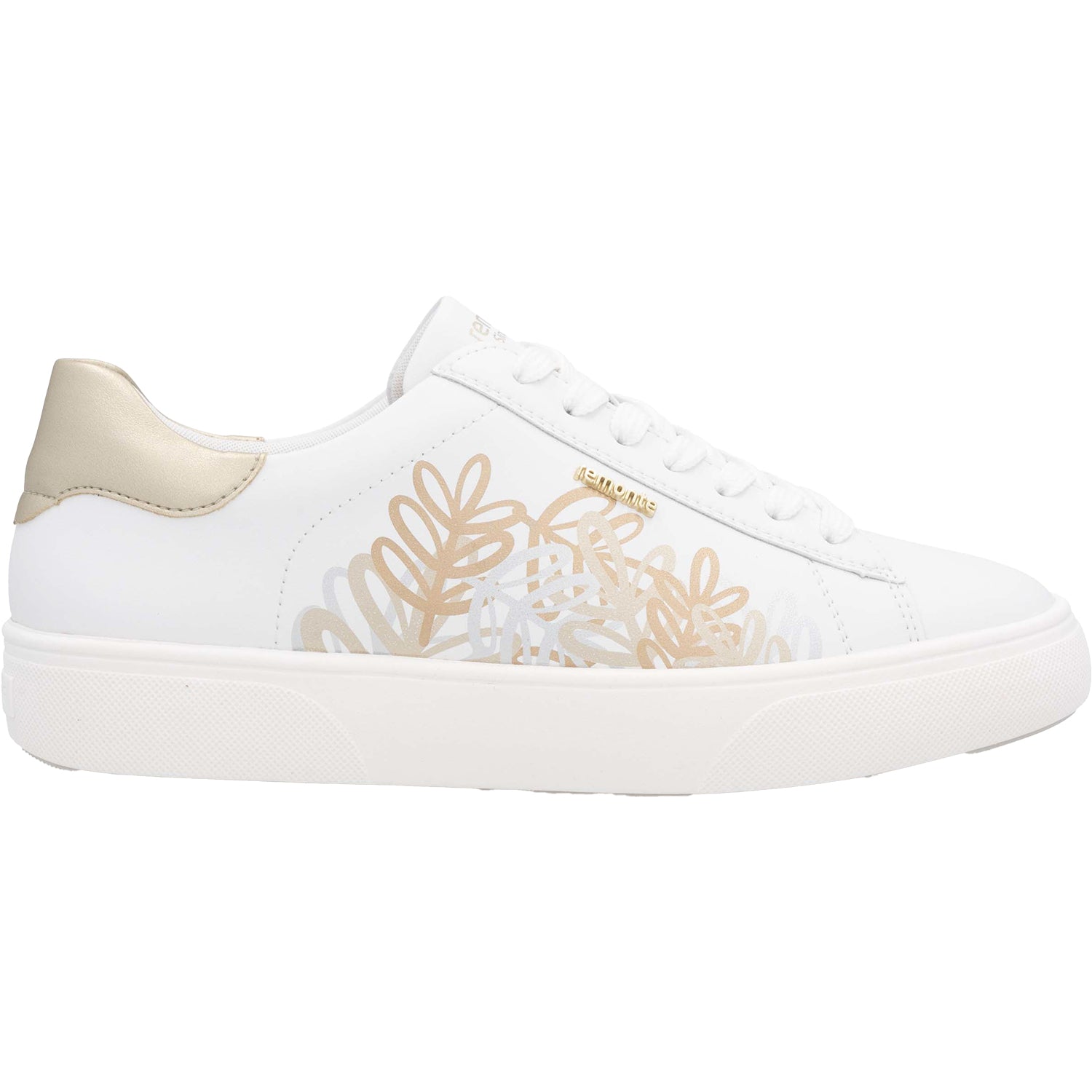 Remonte D2J00-81 Women's Sporty Lace Up Shoes White/Gold Leather