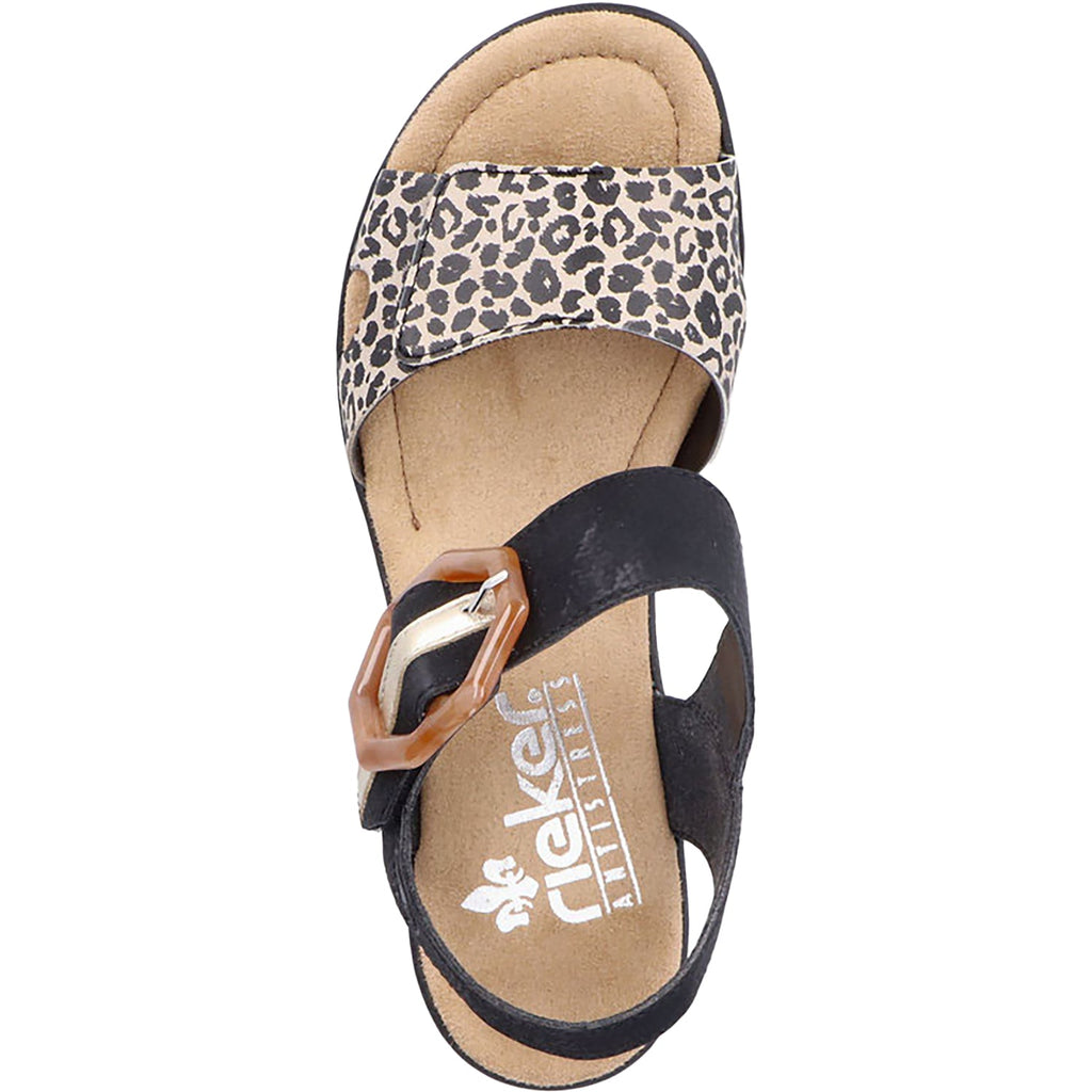Rieker 68176-00 Women's Wedge Sandals Ginger/Schwarz/Lightgold Synthetic