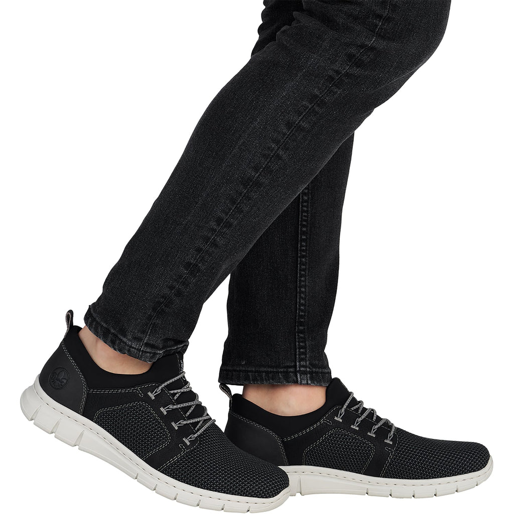 Rieker B7796-02 Men's Lace Up Shoes Schwarz-Blei/Schwarz Mesh