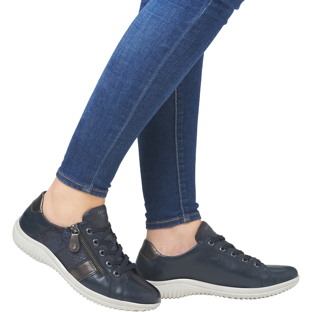 Remonte D1E00-14 Louann 00 Women's Sporty Lace Up Shoes Nightblue/Altsilber/Pazifik Leather