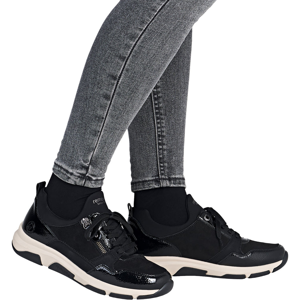 Remonte D1S02-02 Soraya 02 Women's Sporty Lace Up Shoes Sneakers Black/Schwarz/Schwarz Synthetic Patent Stretch