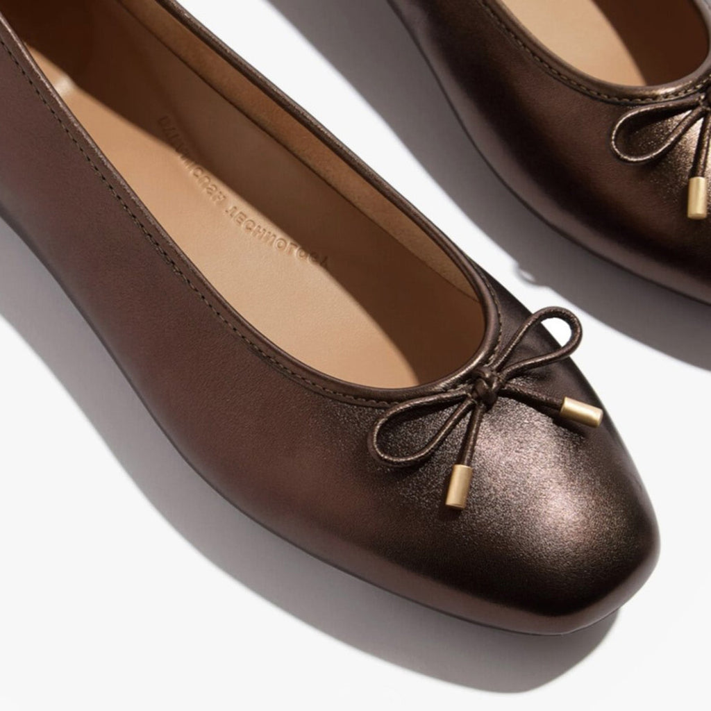 Fitflop Delicato Bow Soft Metallic- Ballet Flat Women's Dress Flats Metallic Chocolate Brown