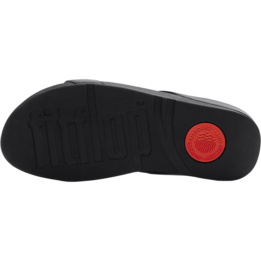 FitFlop Fino Pearls-and-Crystal H-Bar Slide Women's Slide Sandals Black