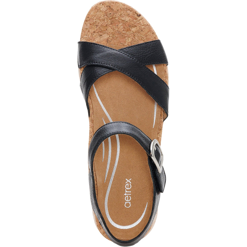 Aetrex Flora Women's Wedge Sandals Black
