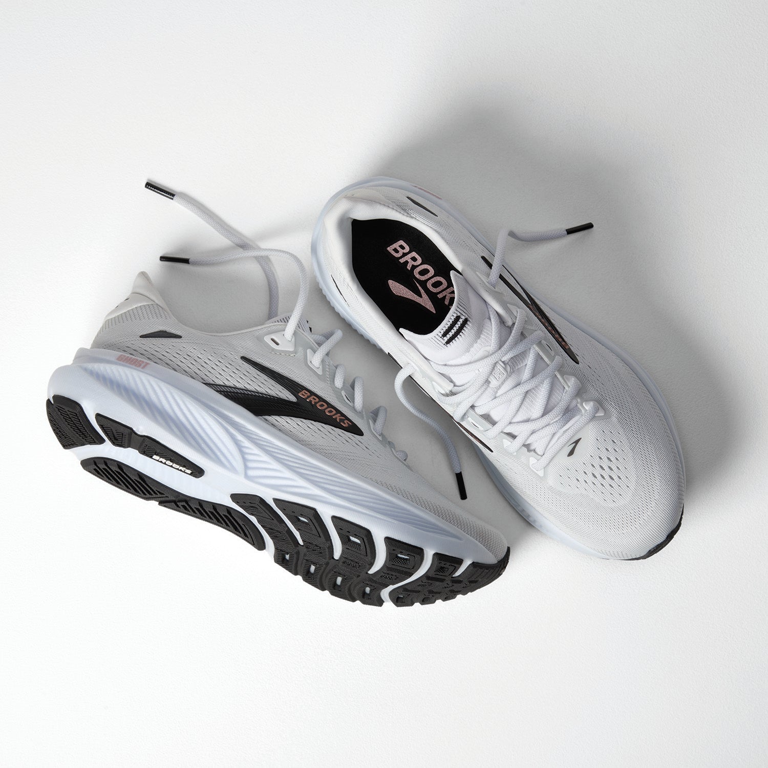 Brooks Ghost 18 Women's Athletic Shoes White/Black/Rose Gold (Neutral Support)