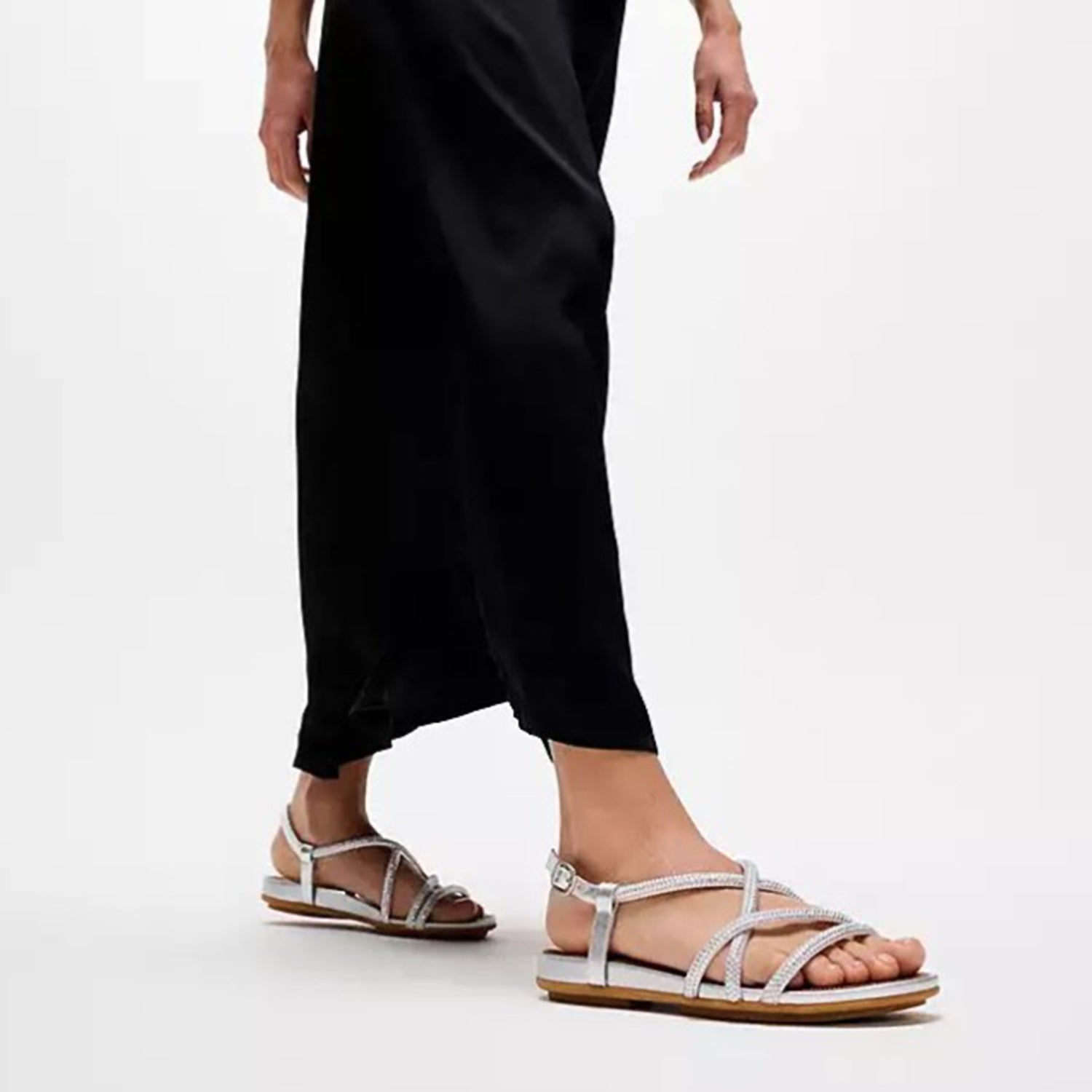 FitFlop Gracie Crystal Strappy Back-Strap Sandal Women's Dress Sandals Silver