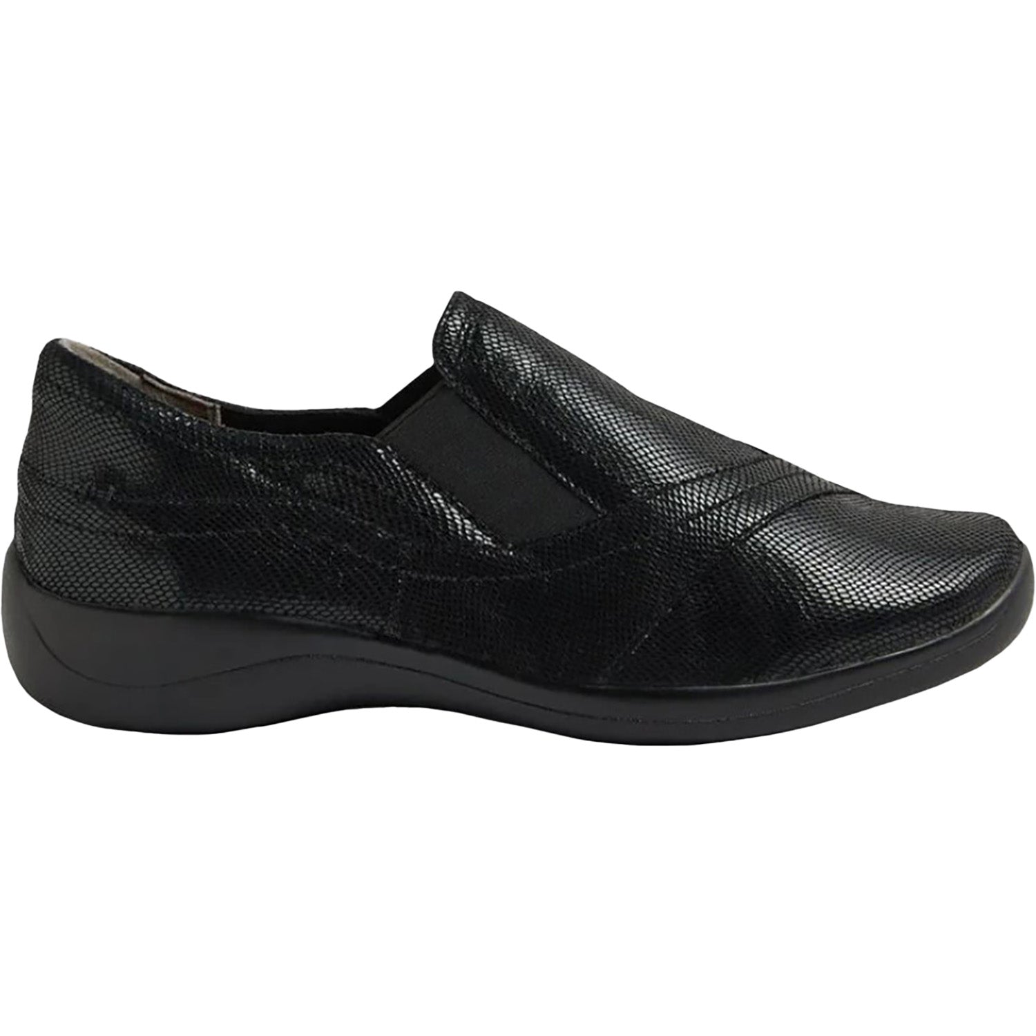 Ziera Java q Women's Slip Ons Black Lizard Shine Leather