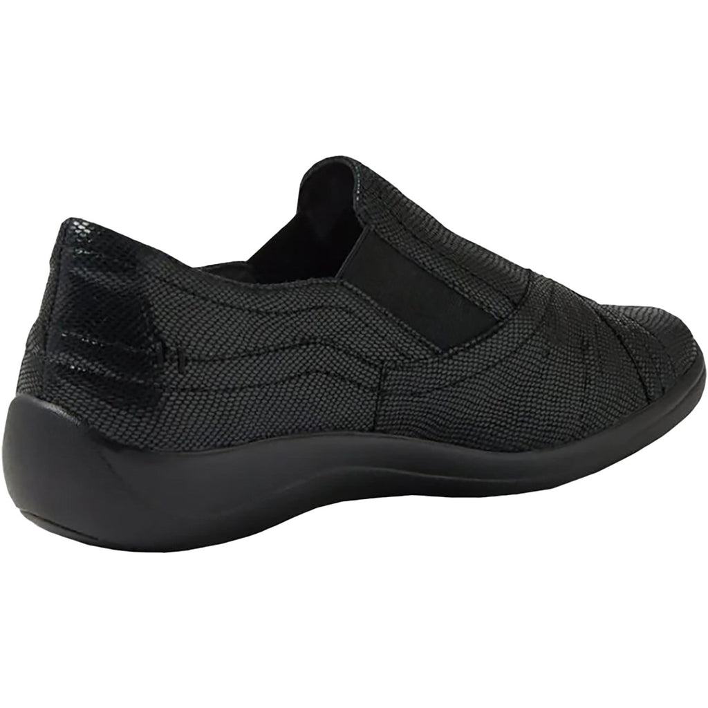 Ziera Java q Women's Slip Ons Black Lizard Shine Leather