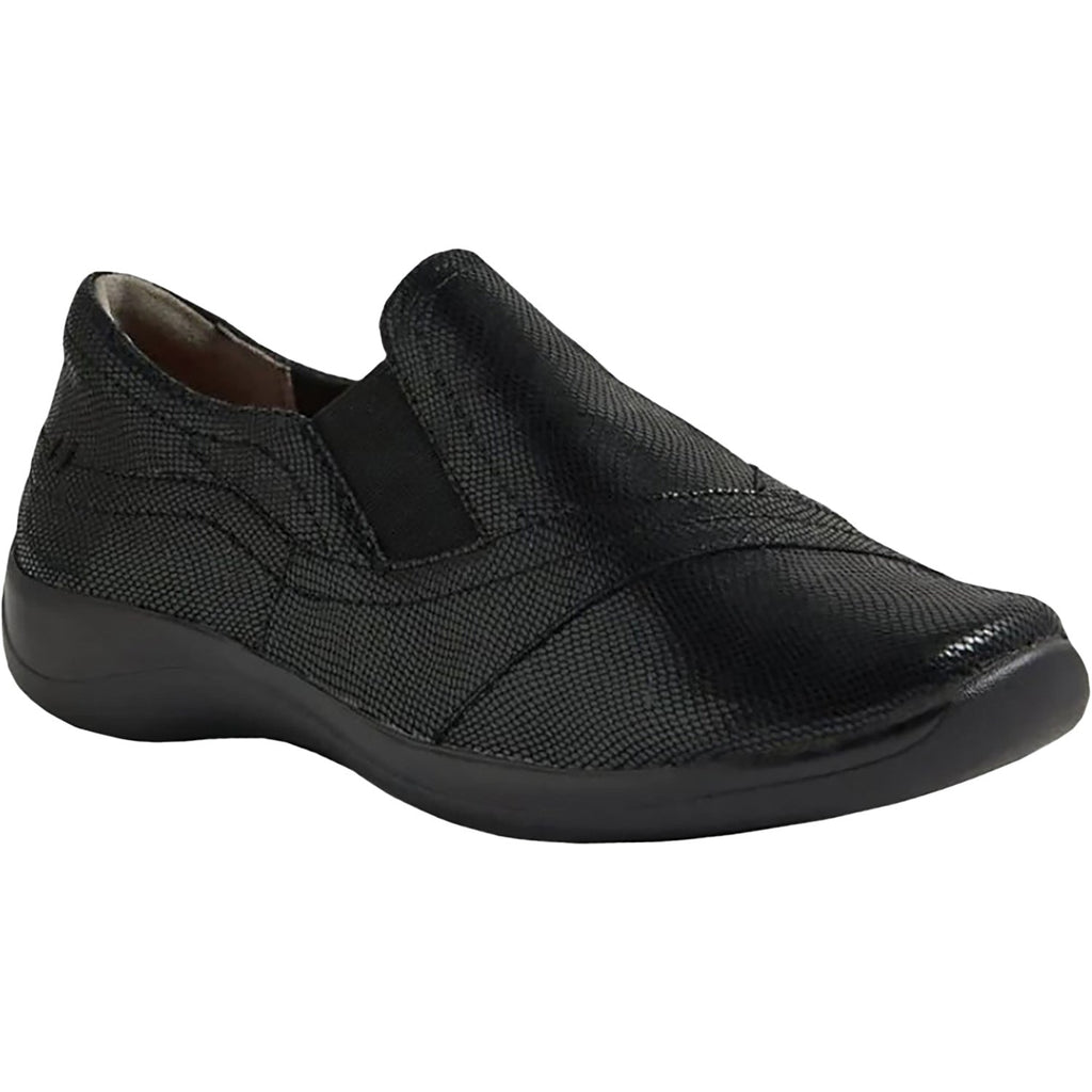 Ziera Java q Women's Slip Ons Black Lizard Shine Leather