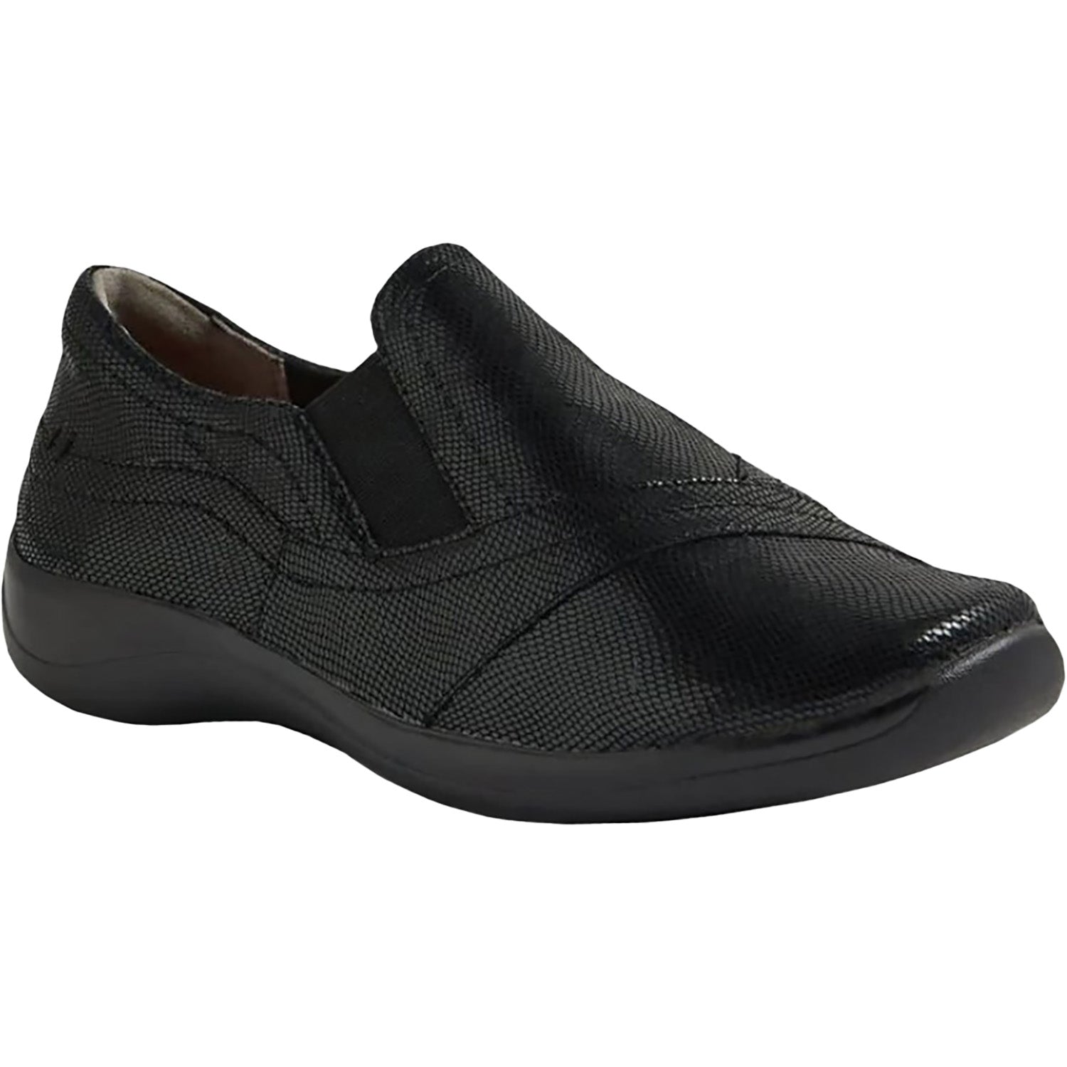 Ziera Java q Women's Slip Ons Black Lizard Shine Leather