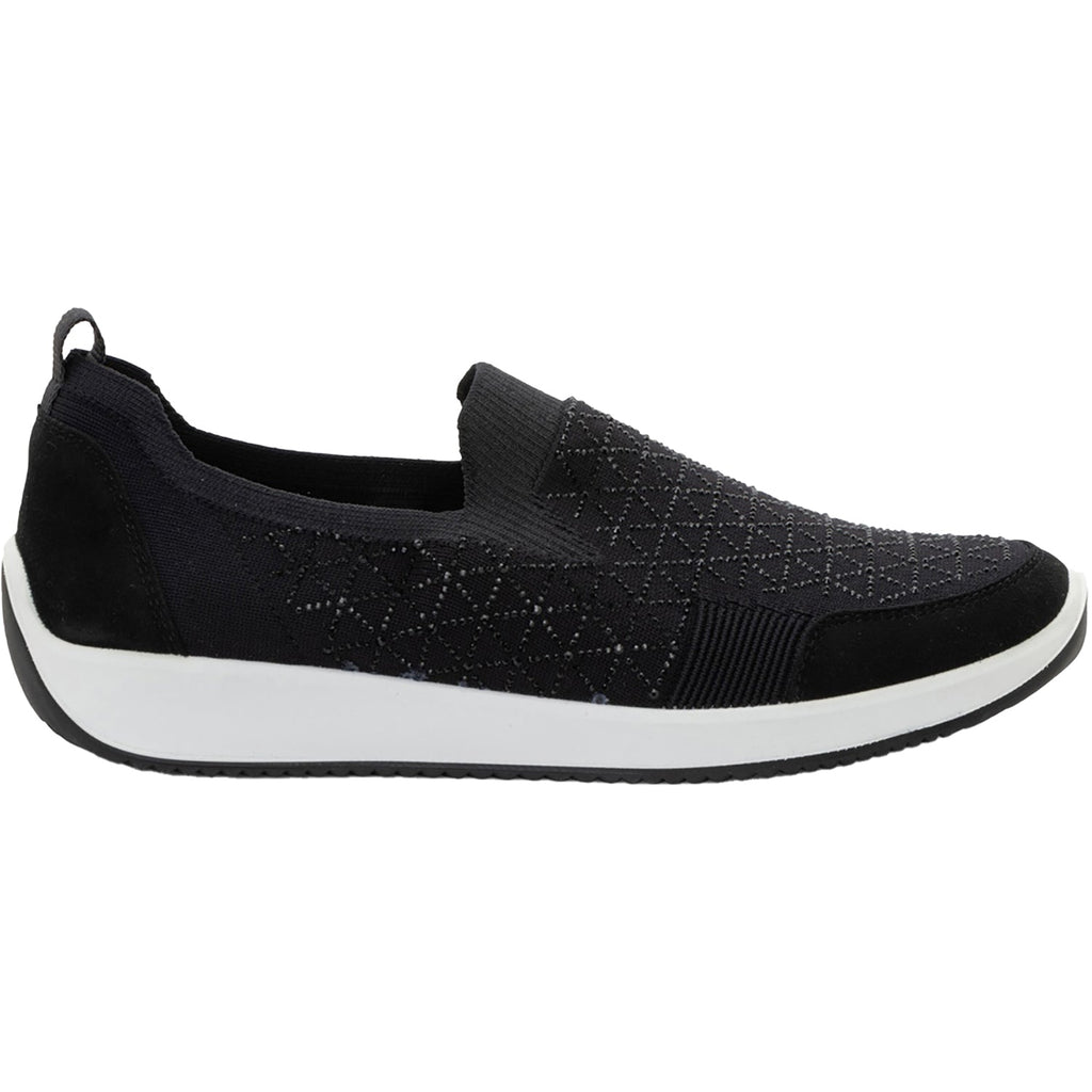 Ara Lisbon Wovenstretch With Sparkle Women's Athletic Athleisure Shoes Slip Ons Black/White