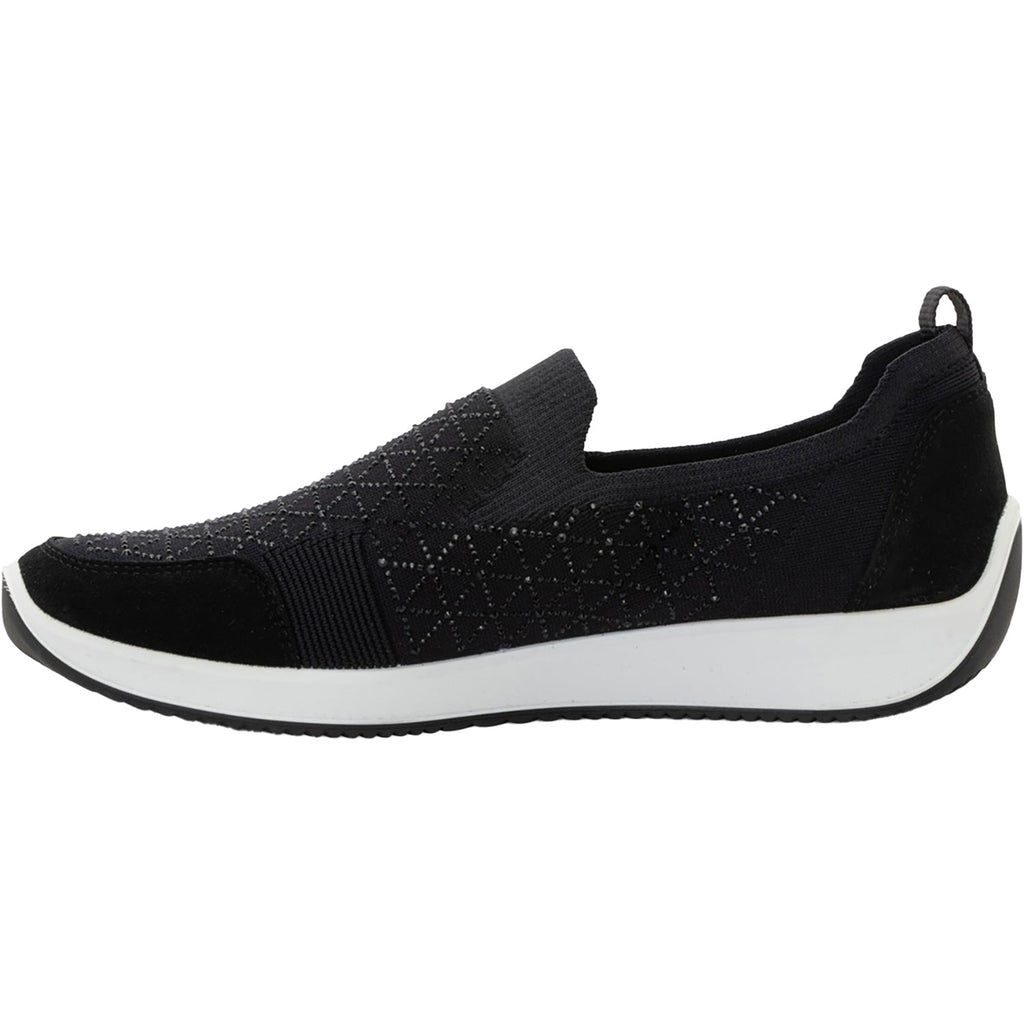 Ara Lisbon Wovenstretch With Sparkle Women's Athletic Athleisure Shoes Slip Ons Black/White