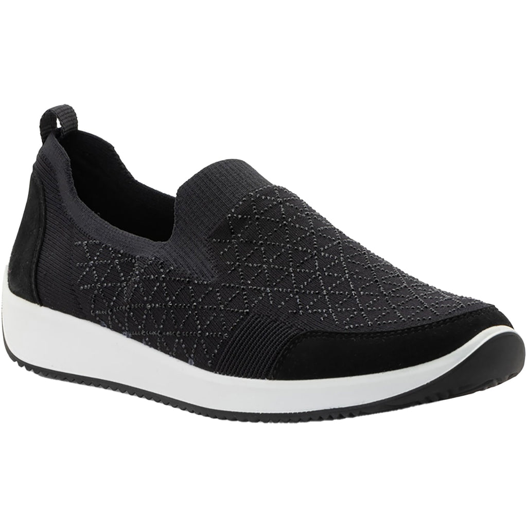 Ara Lisbon Wovenstretch With Sparkle Women's Athletic Athleisure Shoes Slip Ons Black/White