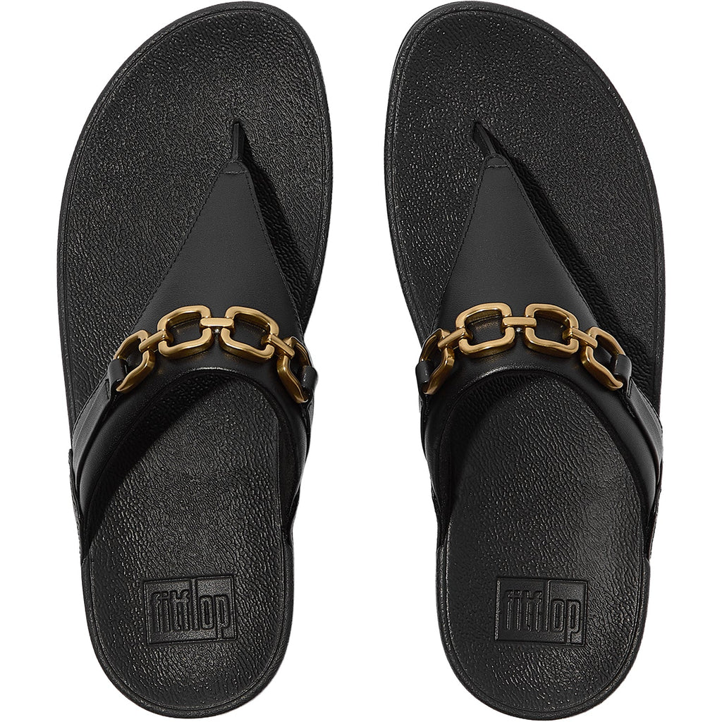 FitFlop Lulu Square-Chain Toe-Post Sandal Women's Thong Sandals Black