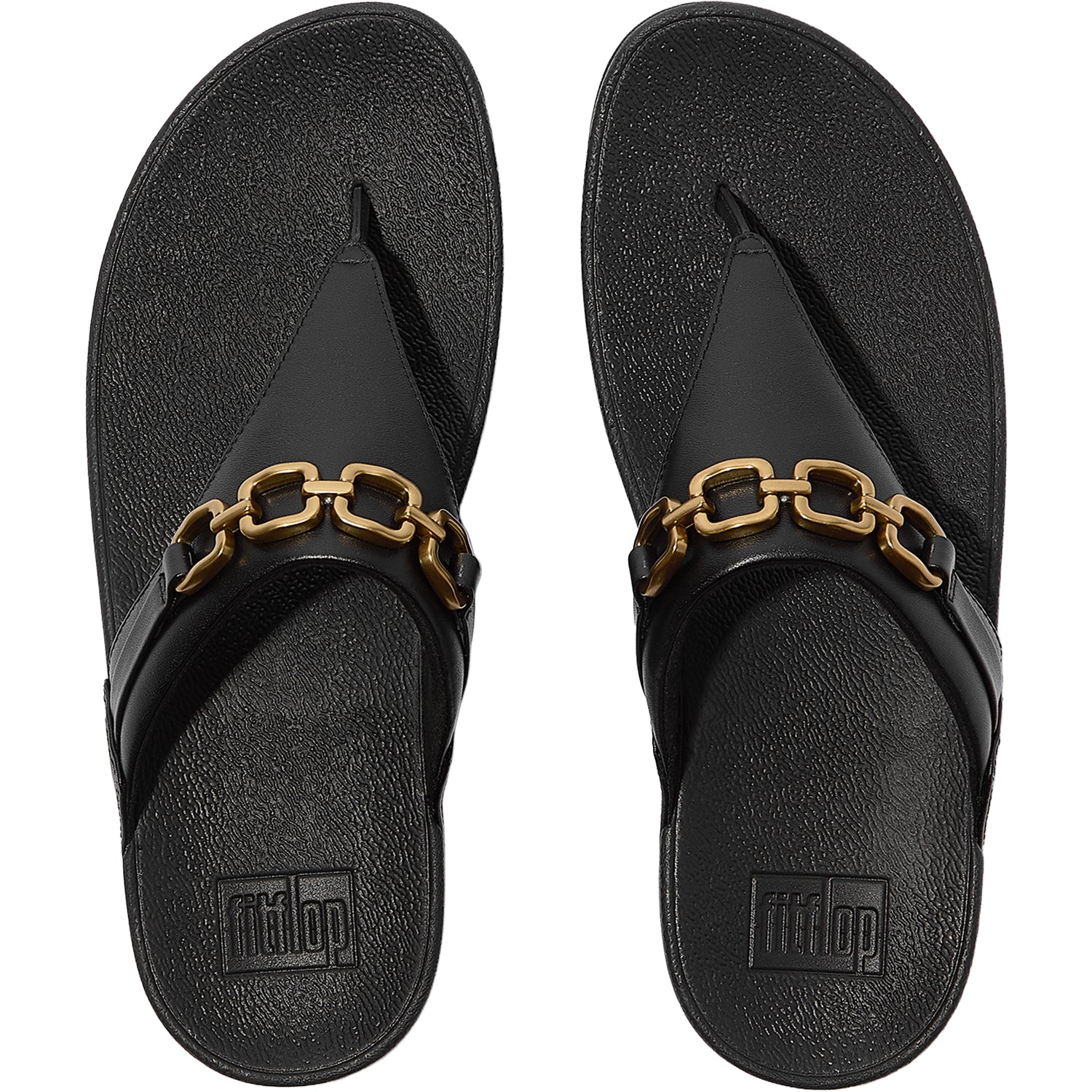 FitFlop Lulu Square-Chain Toe-Post Sandal Women's Thong Sandals Black