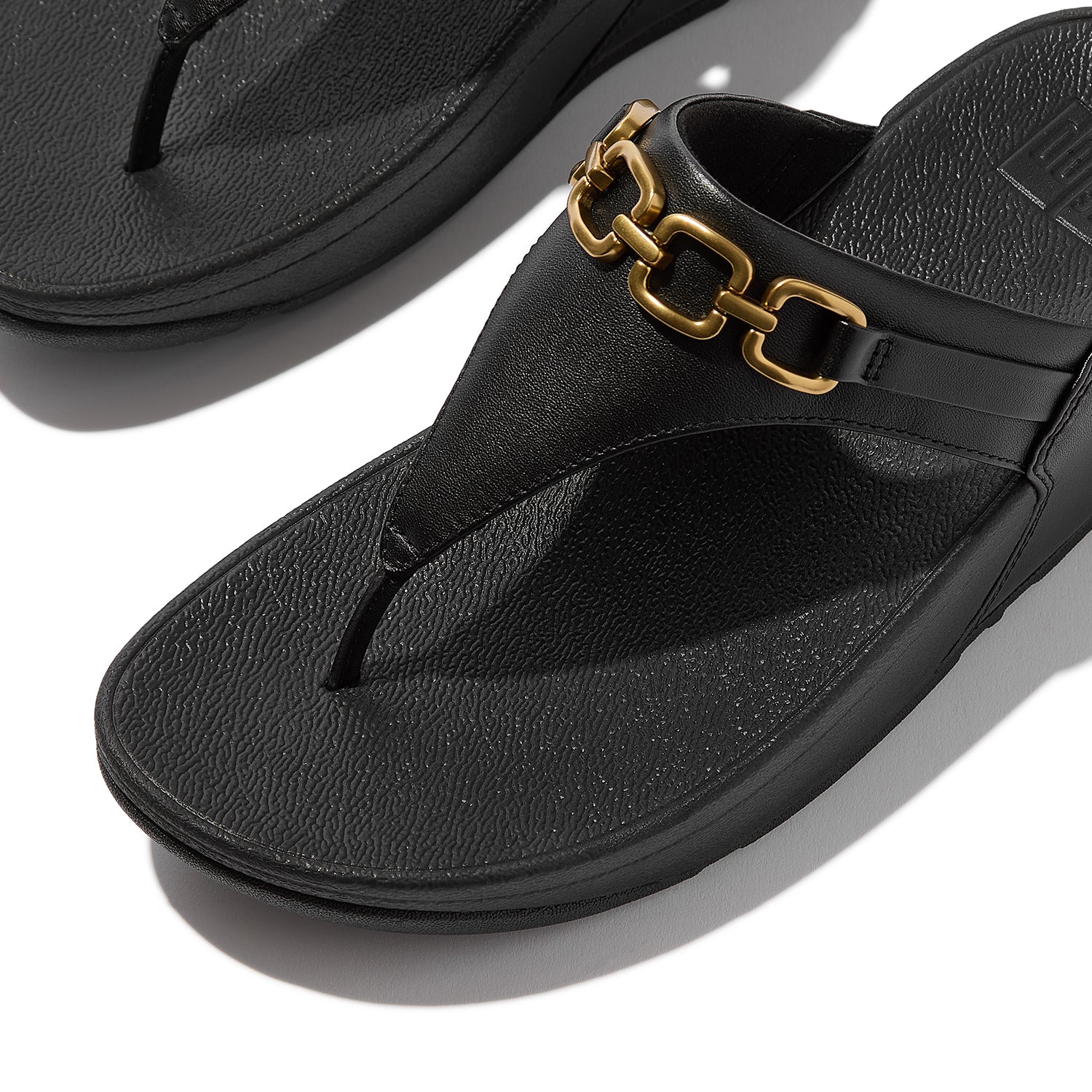 FitFlop Lulu Square-Chain Toe-Post Sandal Women's Thong Sandals Black