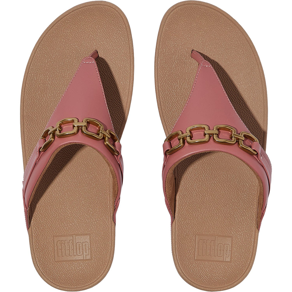 FitFlop Lulu Square-Chain Toe-Post Sandal Women's Thong Sandals Rust Rose