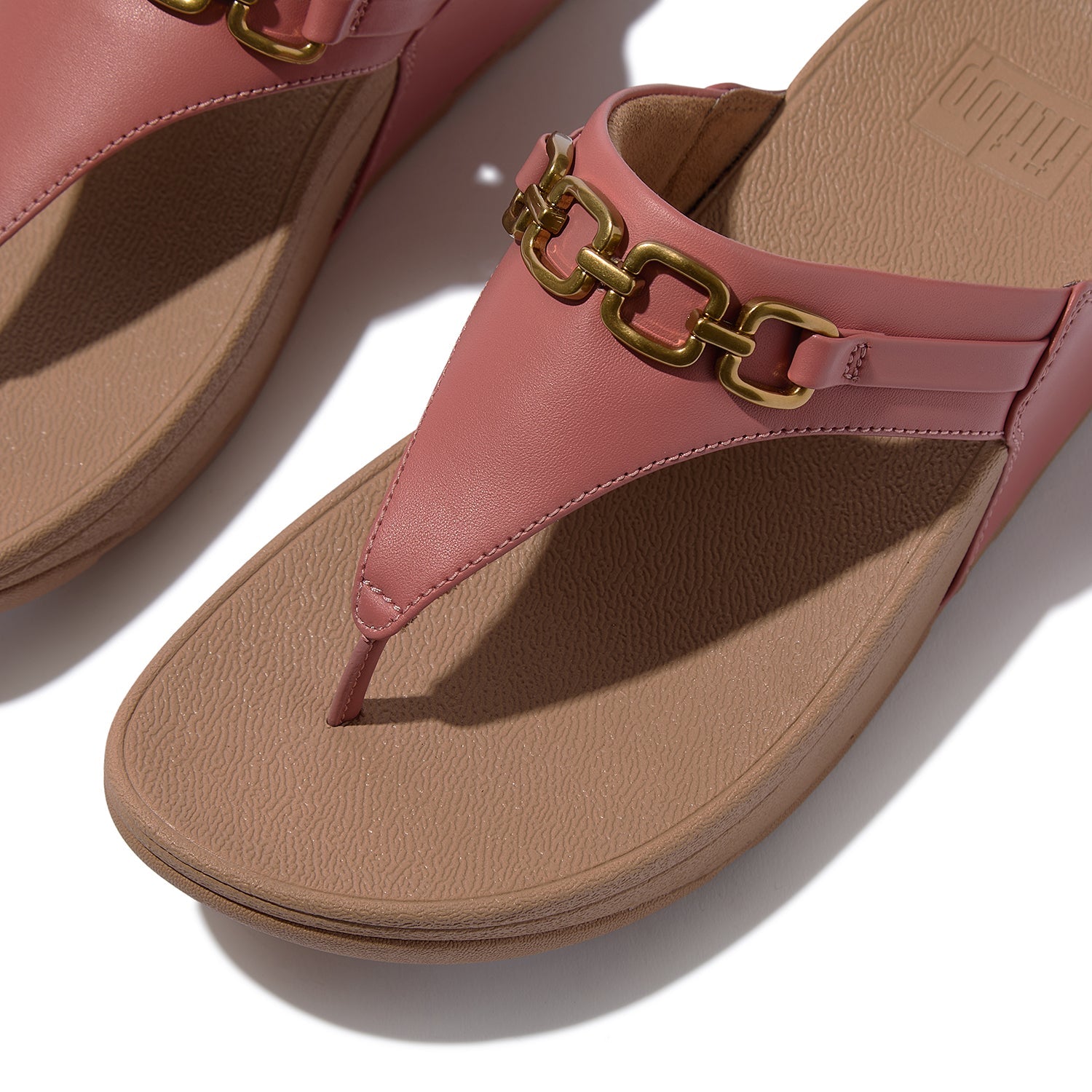 FitFlop Lulu Square-Chain Toe-Post Sandal Women's Thong Sandals Rust Rose