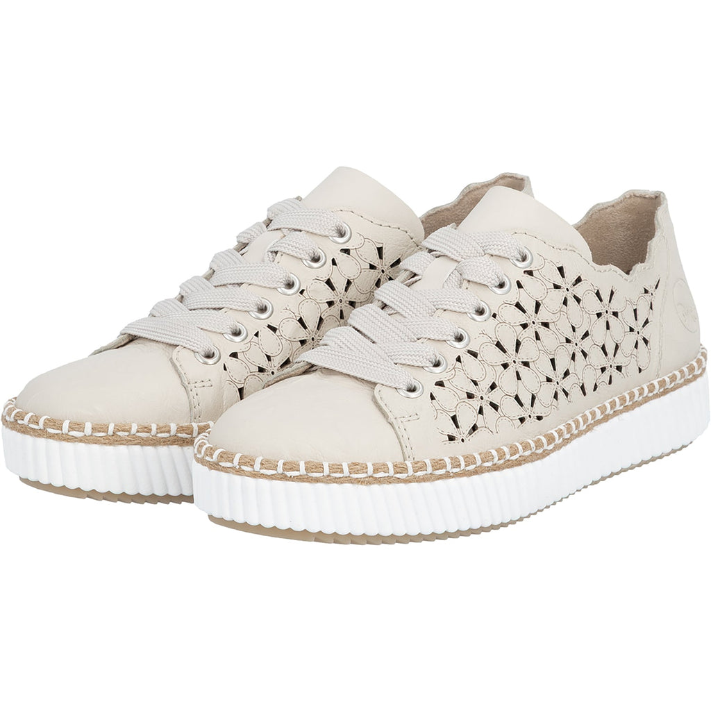 Rieker M2902-60 Women's Sporty Lace Up Shoes Crema/Perle
