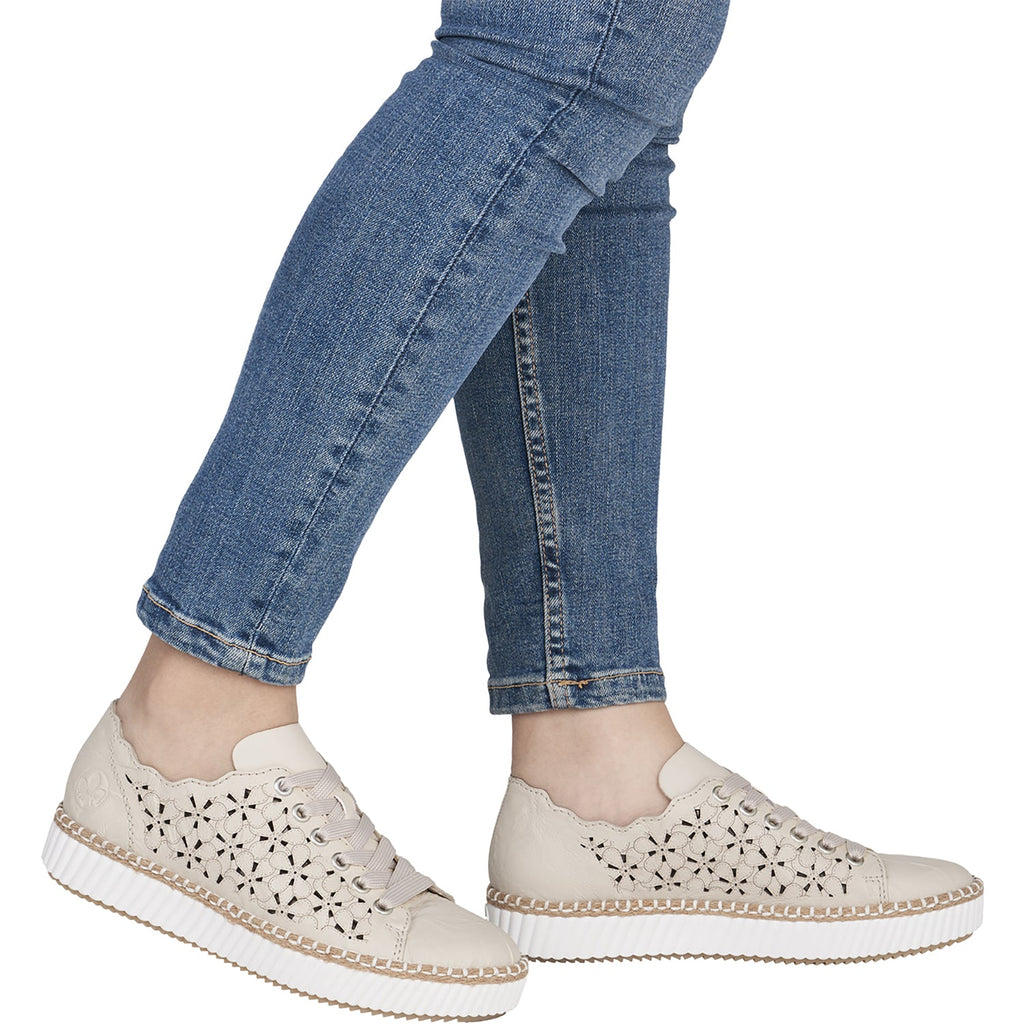 Rieker M2902-60 Women's Sporty Lace Up Shoes Crema/Perle