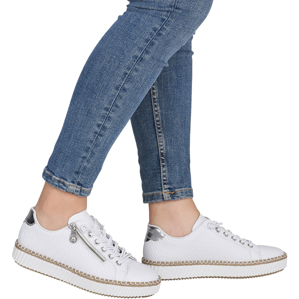 Rieker M2940-81 Women's Sporty Lace Up Shoes Sportweiss/Argento/Weiss