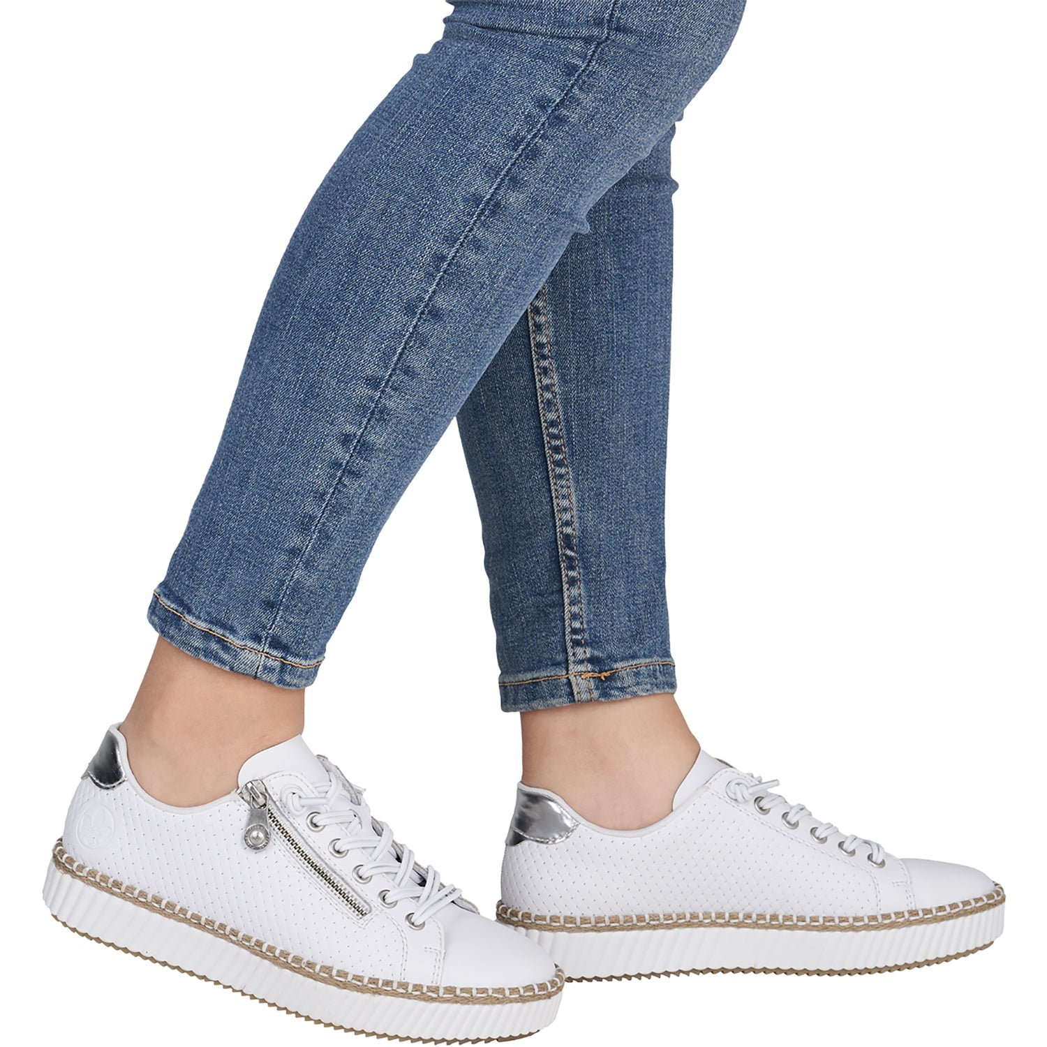 Rieker M2940-81 Women's Sporty Lace Up Shoes Sportweiss/Argento/Weiss