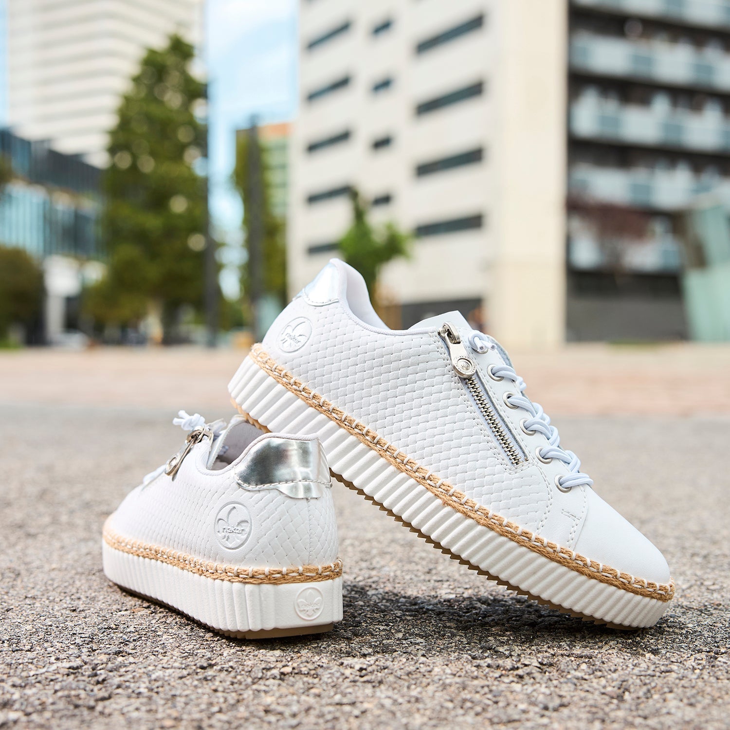 Rieker M2940-81 Women's Sporty Lace Up Shoes Sportweiss/Argento/Weiss