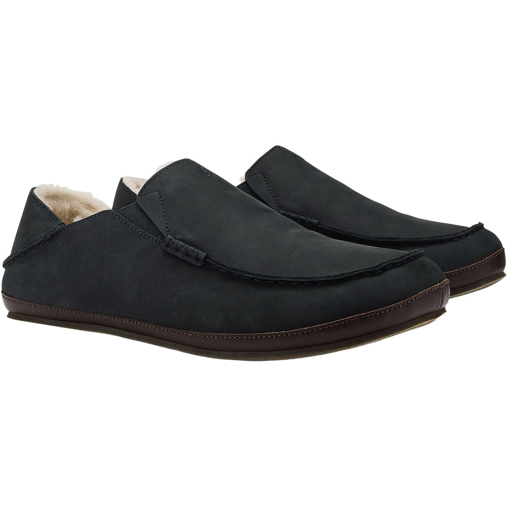 Olukai Moloa Slipper Men's Closed Back Slippers Black/Dark Java Nubuck