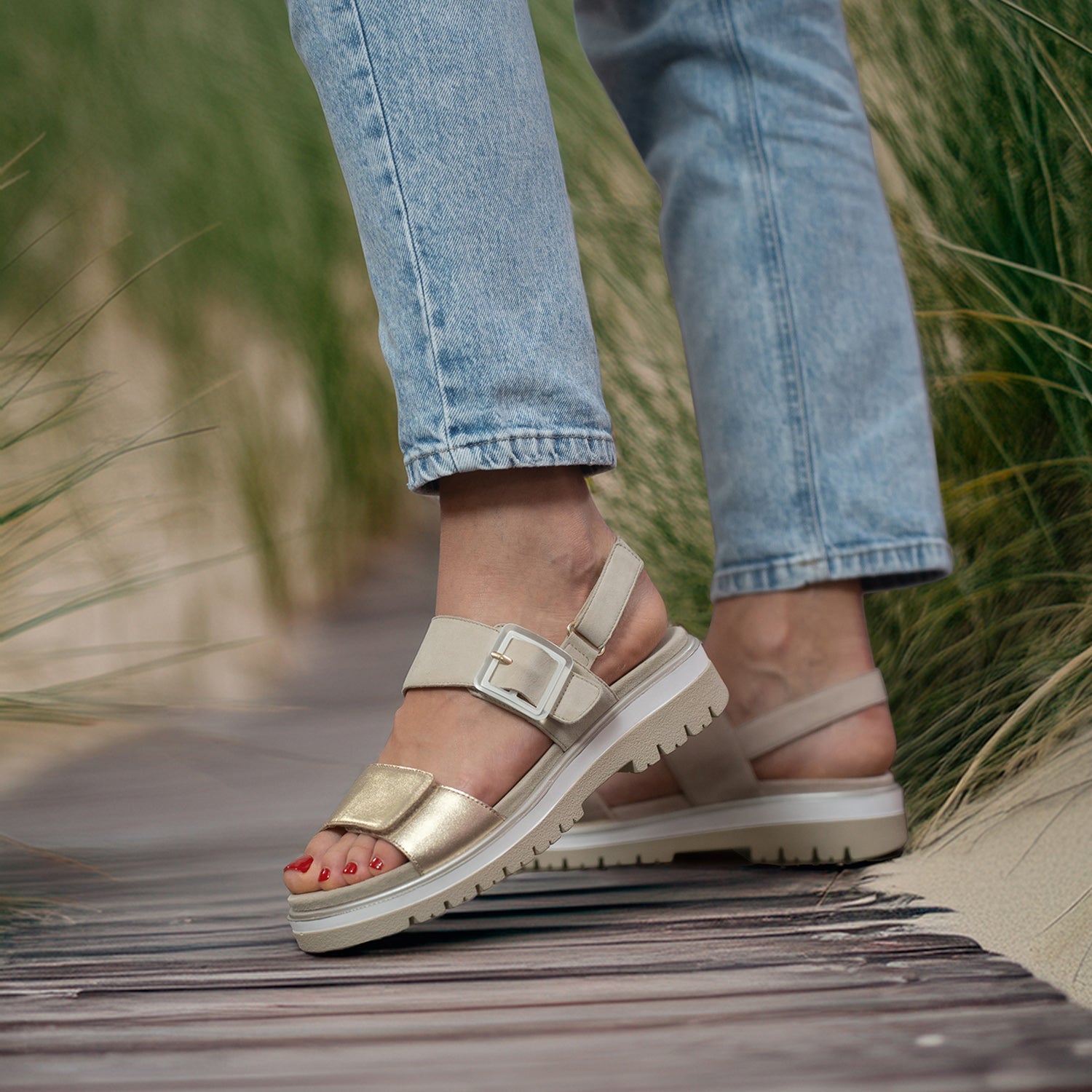 Ara Marbella Women's Sandals Caramel/Navy Calf Leather