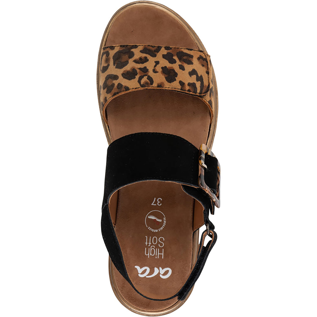 Ara Marbella Women's Sandals Nature Leo Print /Black Kid Suede