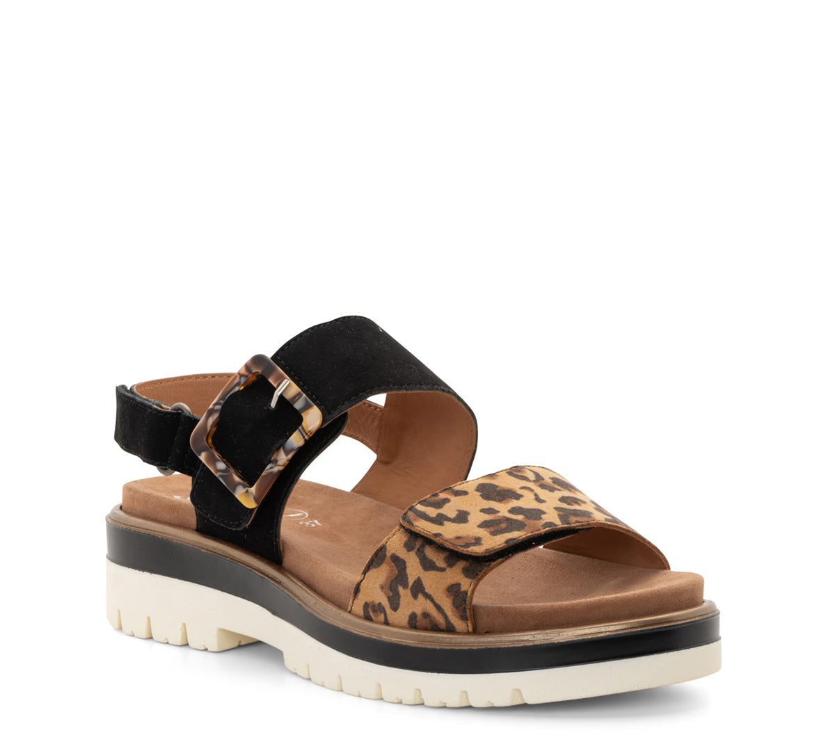 Ara Marbella Women's Sandals Nature Leo Print /Black Kid Suede