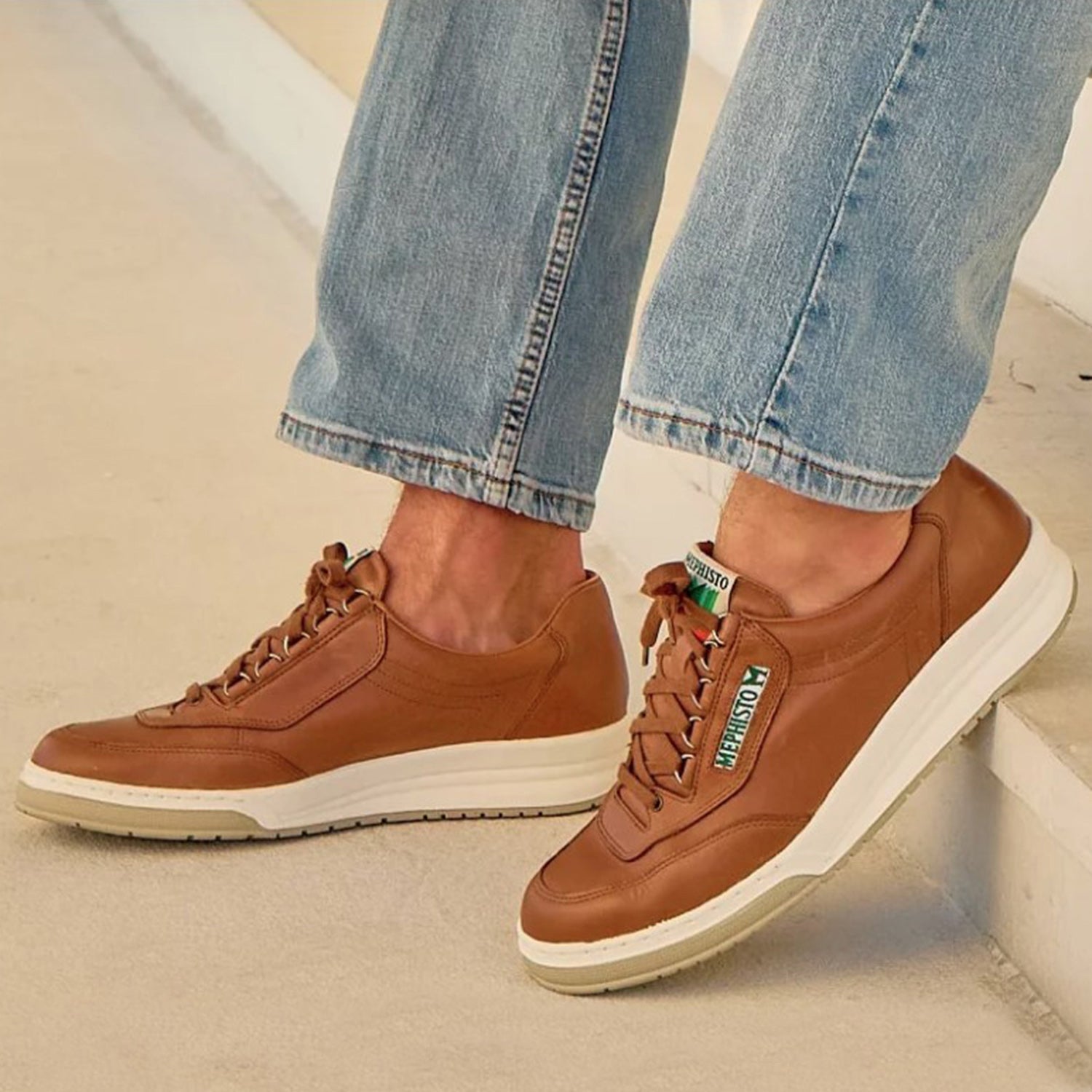 Mephisto Match Men's Lace Up Shoes Hazelnut/White
