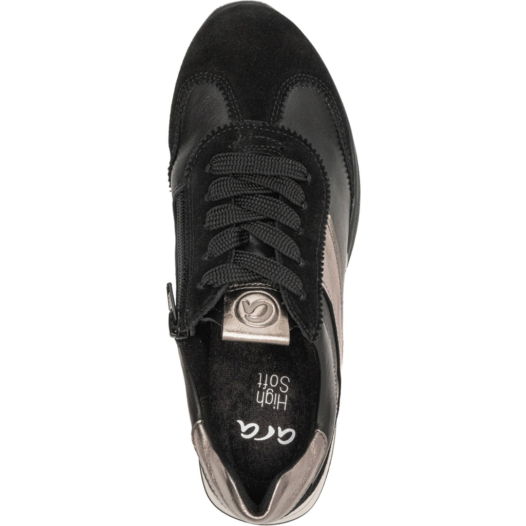 Ara Myrtle Women's Sporty Lace Up Shoes Black/Graphite Metallic Suede/Leather Combi