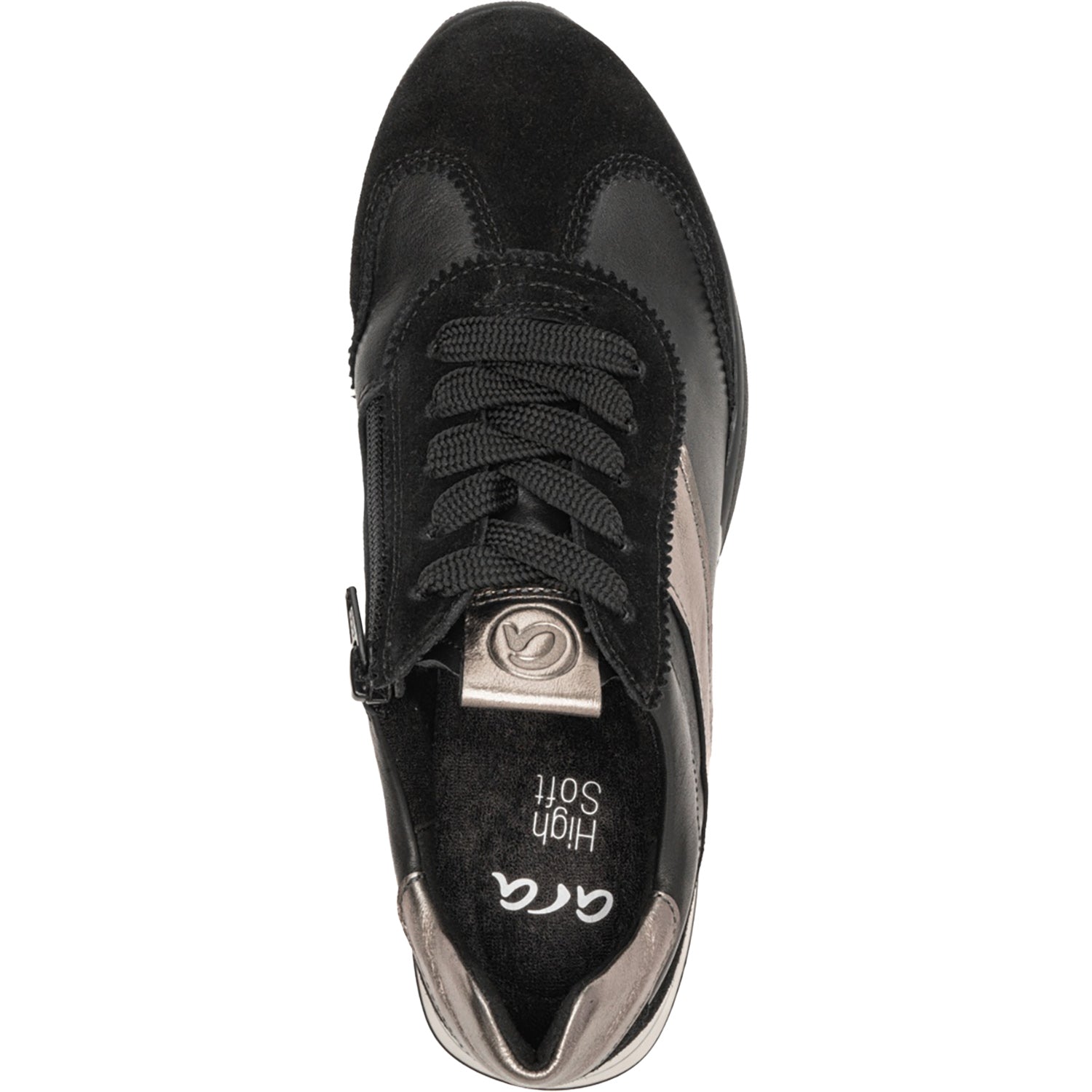 Ara Myrtle Women's Sporty Lace Up Shoes Black/Graphite Metallic Suede/Leather Combi