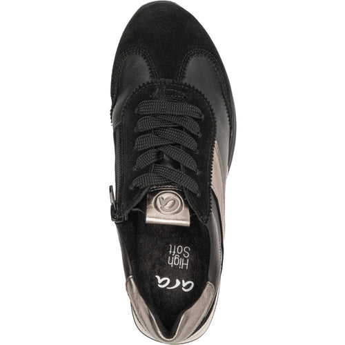 Ara Myrtle Women's Sporty Lace Up Shoes Black/Graphite Metallic Suede/Leather Combi
