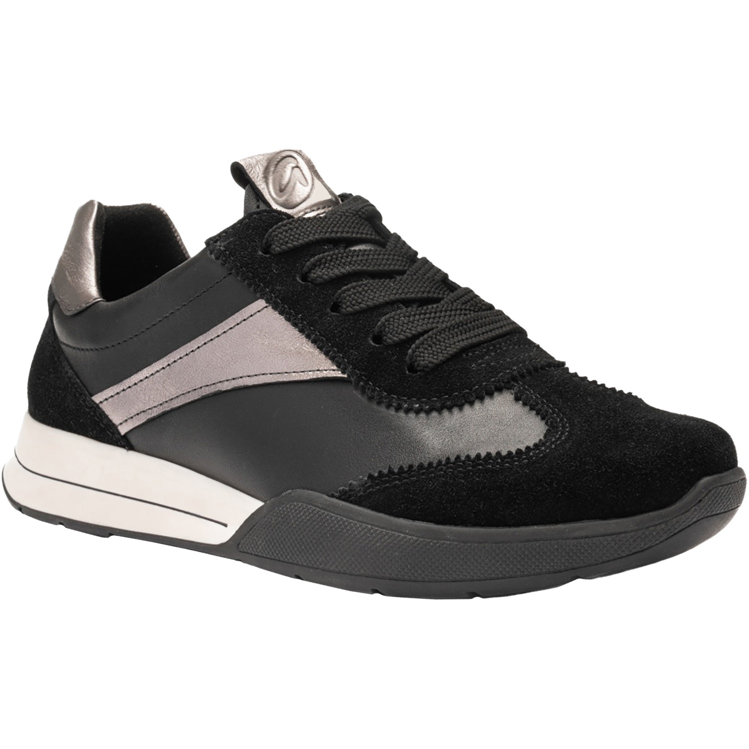 Ara Myrtle Women's Sporty Lace Up Shoes Black/Graphite Metallic Suede/Leather Combi