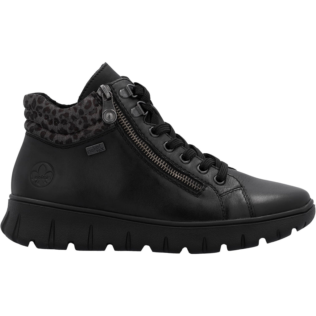Rieker N1305-00 Women's Booties Schwarz/Leopard Grey/Schwarz