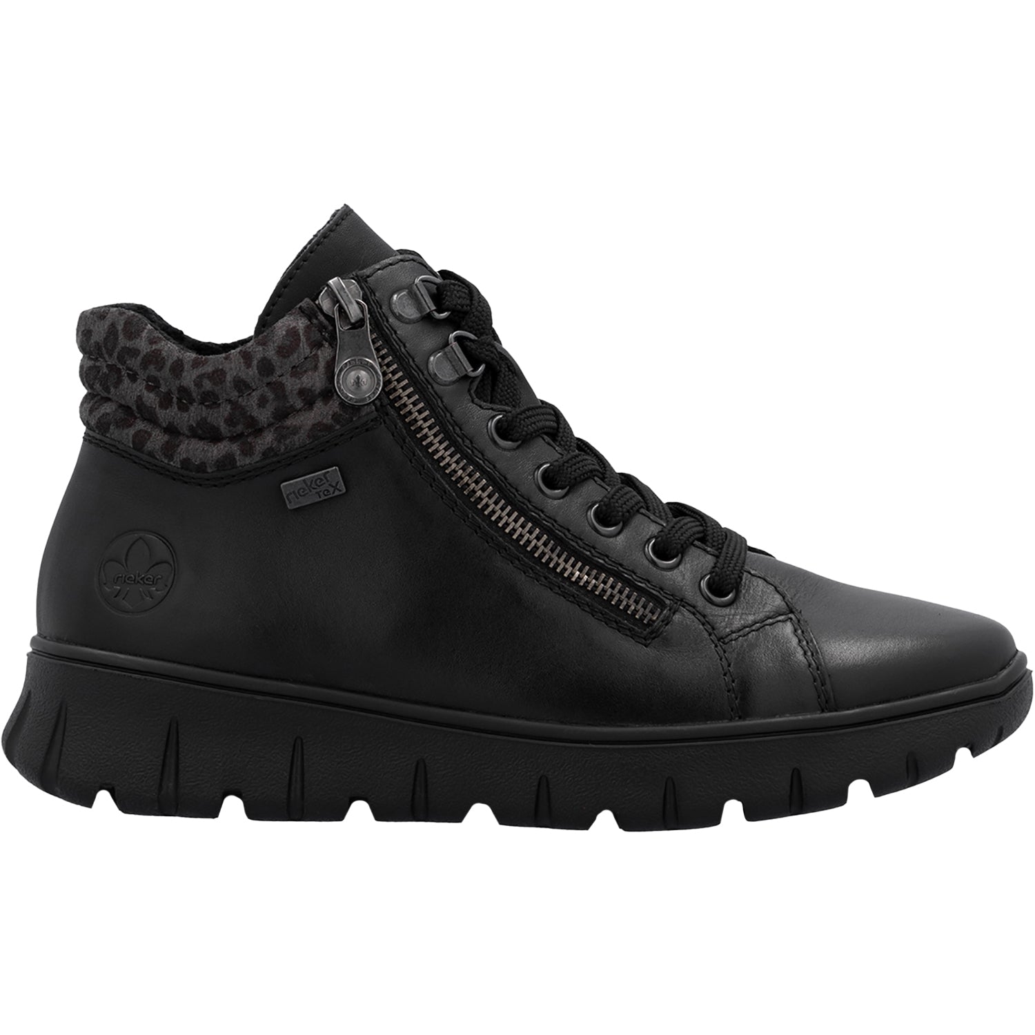 Rieker N1305-00 Women's Booties Schwarz/Leopard Grey/Schwarz