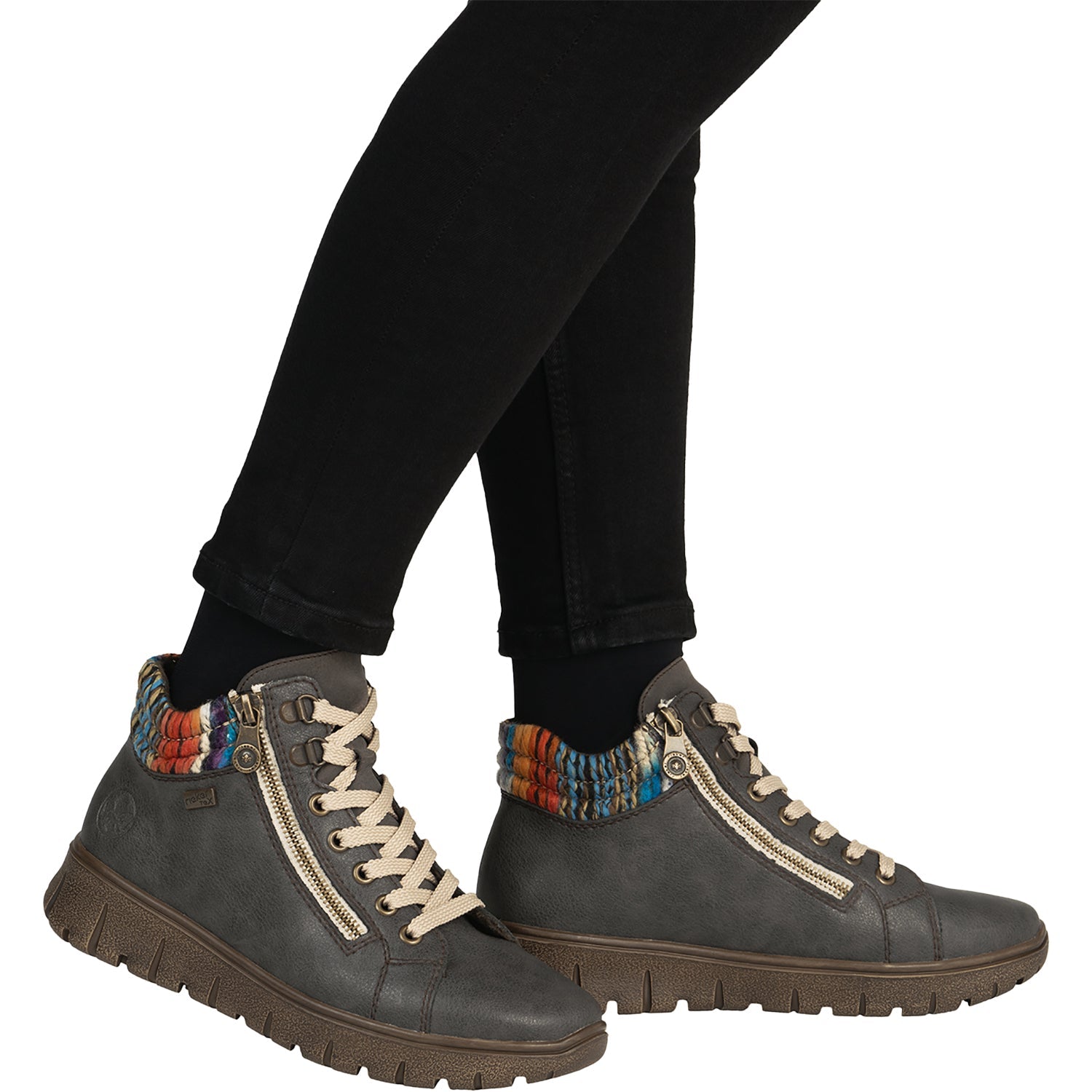 Rieker N1305-45 Women's Boots Basalt/Orange-Multi/Basalt