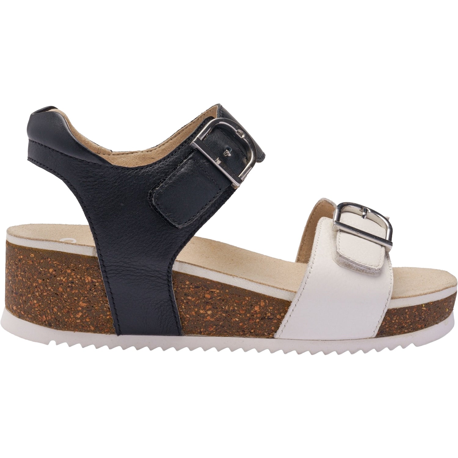 Ara Nova Women's Wedge Sandals Cream/Black Calf Leather