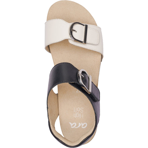 Ara Nova Women's Wedge Sandals Cream/Black Calf Leather