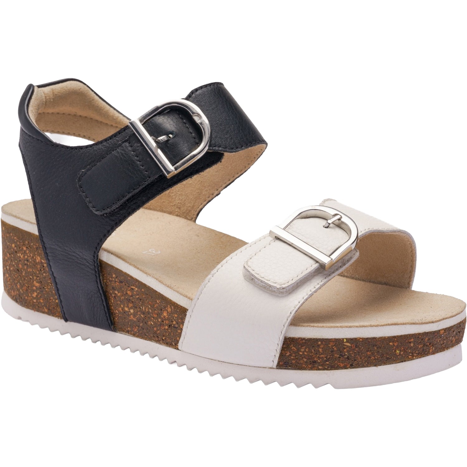 Ara Nova Women's Wedge Sandals Cream/Black Calf Leather