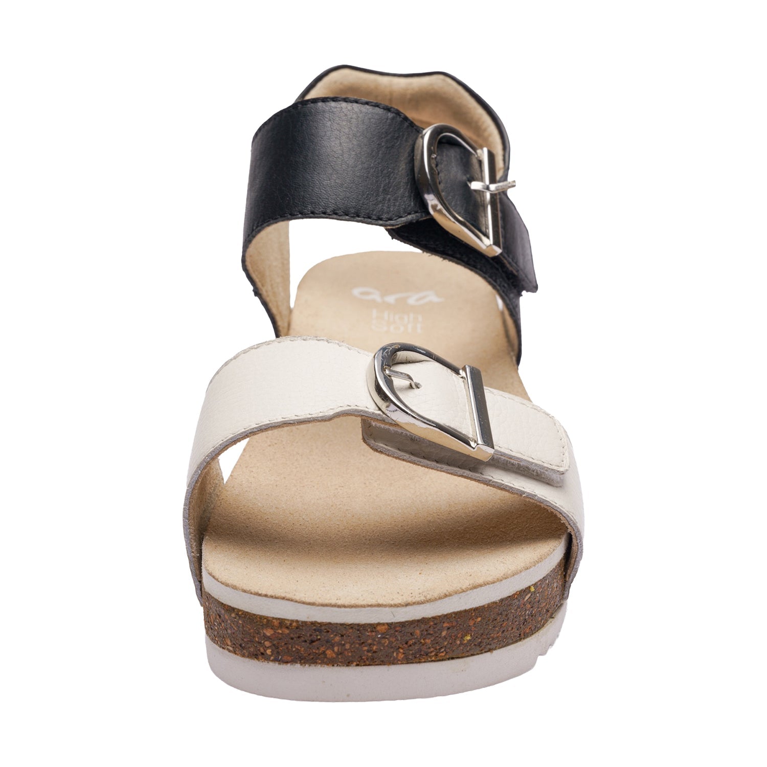 Ara Nova Women's Wedge Sandals Cream/Black Calf Leather
