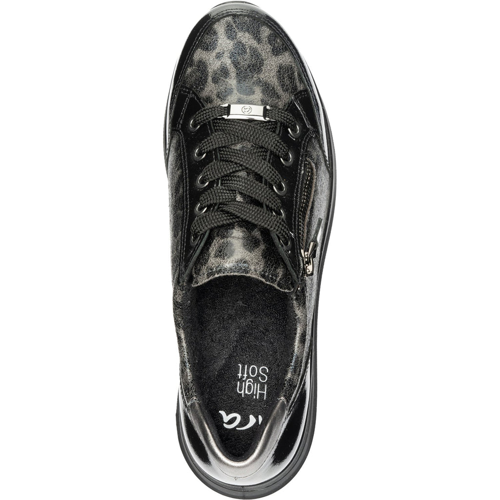 Ara Oleanna Women's Sporty Lace Up Shoes Black/Steel Leopard Shiny Leather