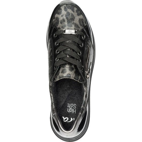 Ara Oleanna Women's Sporty Lace Up Shoes Black/Steel Leopard Shiny Leather